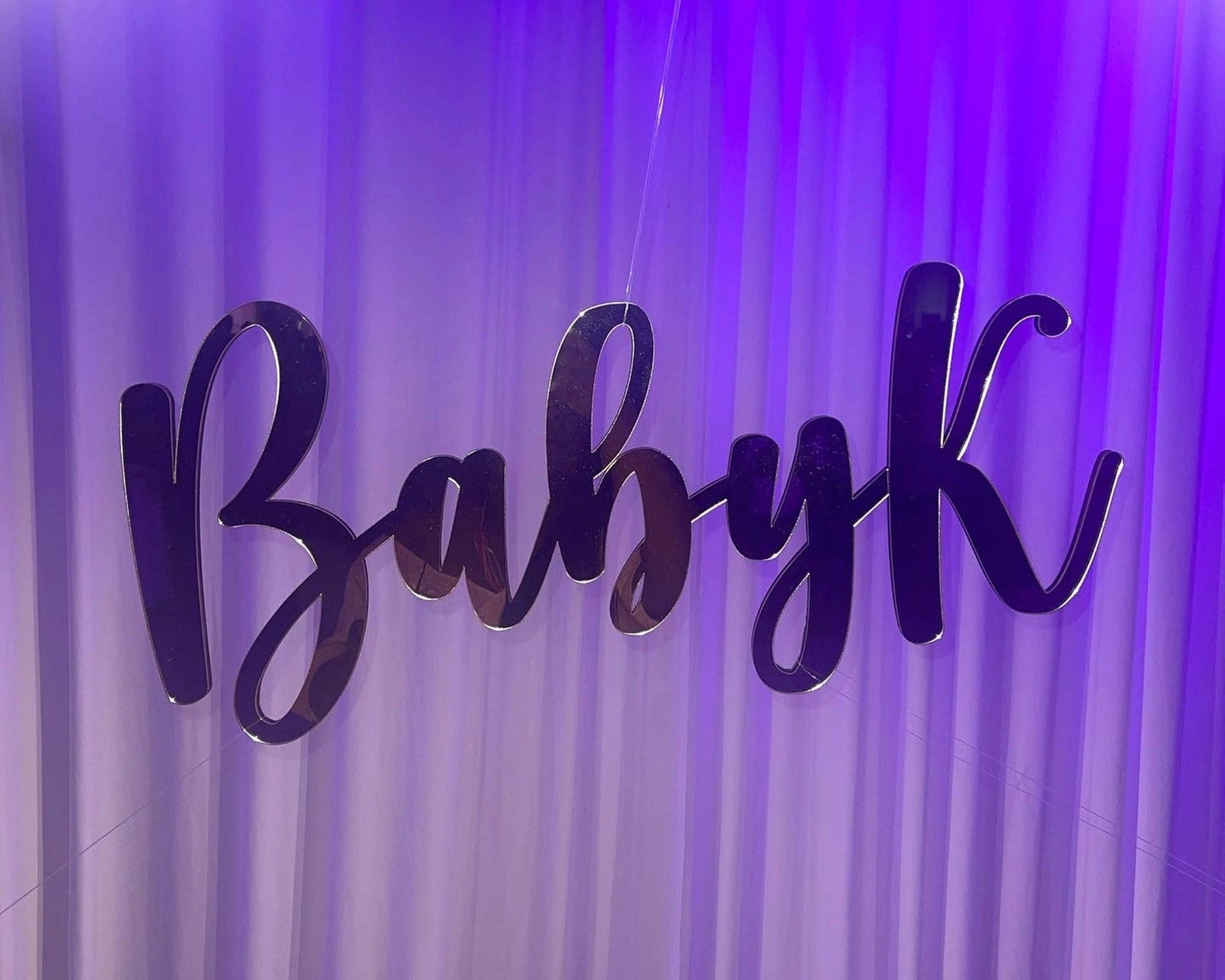 Custom Mirror Acrylic Baby K Backdrop Sign