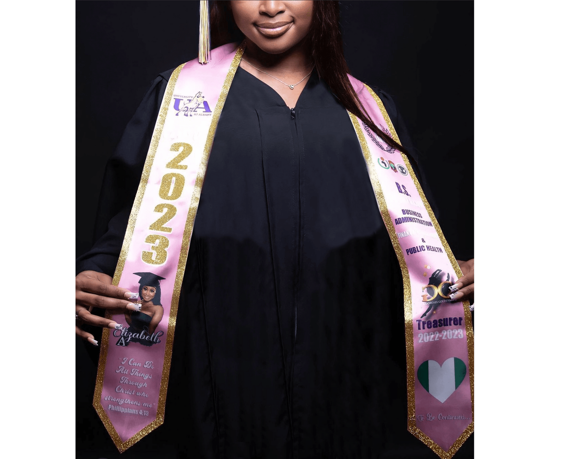 Custom Graduation Satin Stole with Glitter Trim - Cat's Kollection