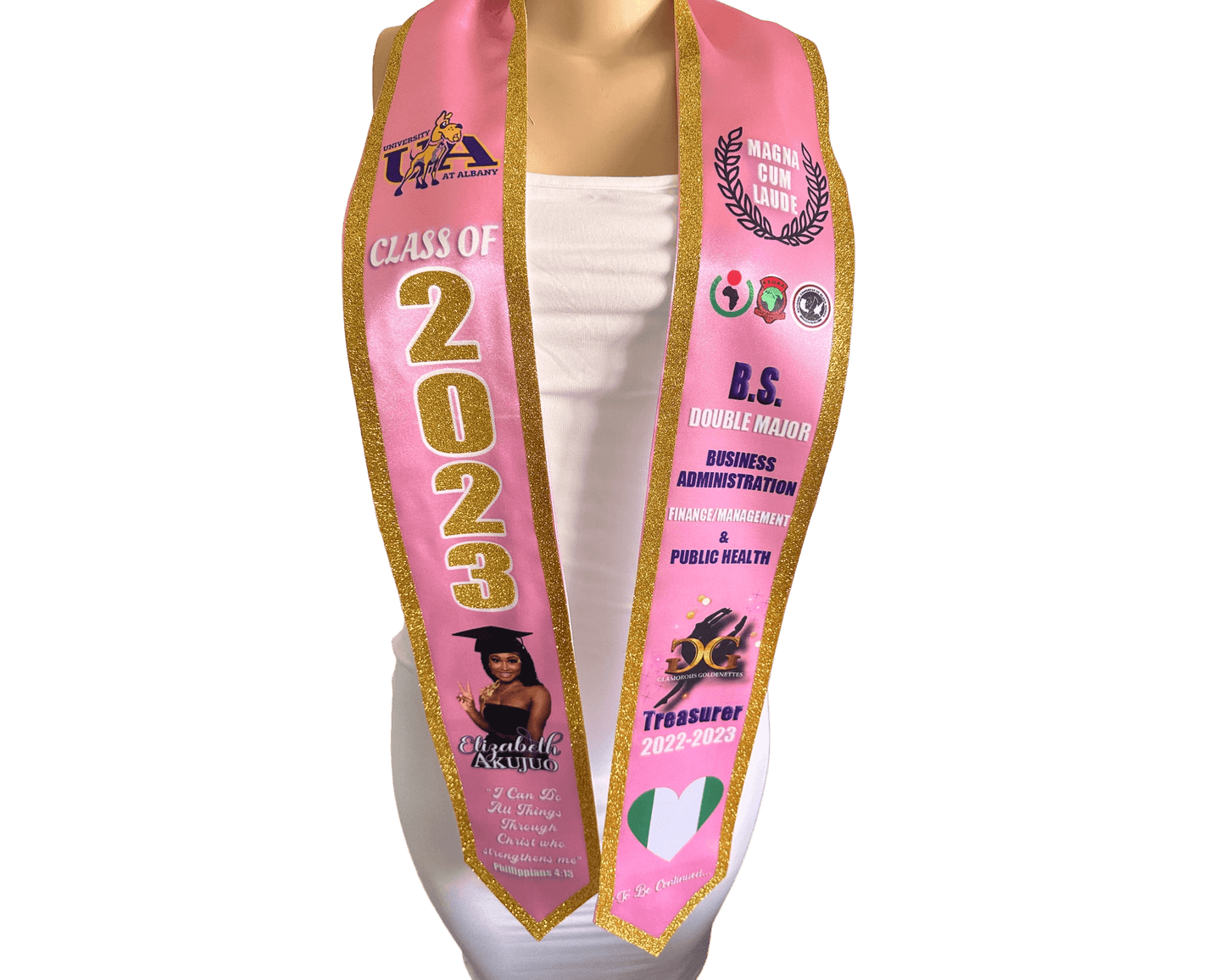 Custom Graduation Satin Stole with Glitter Trim - Cat's Kollection