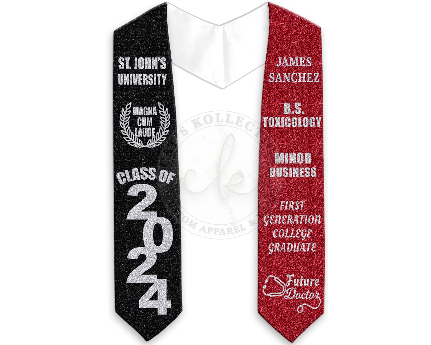 Custom Graduation Full Glitter Stole - Two Toned