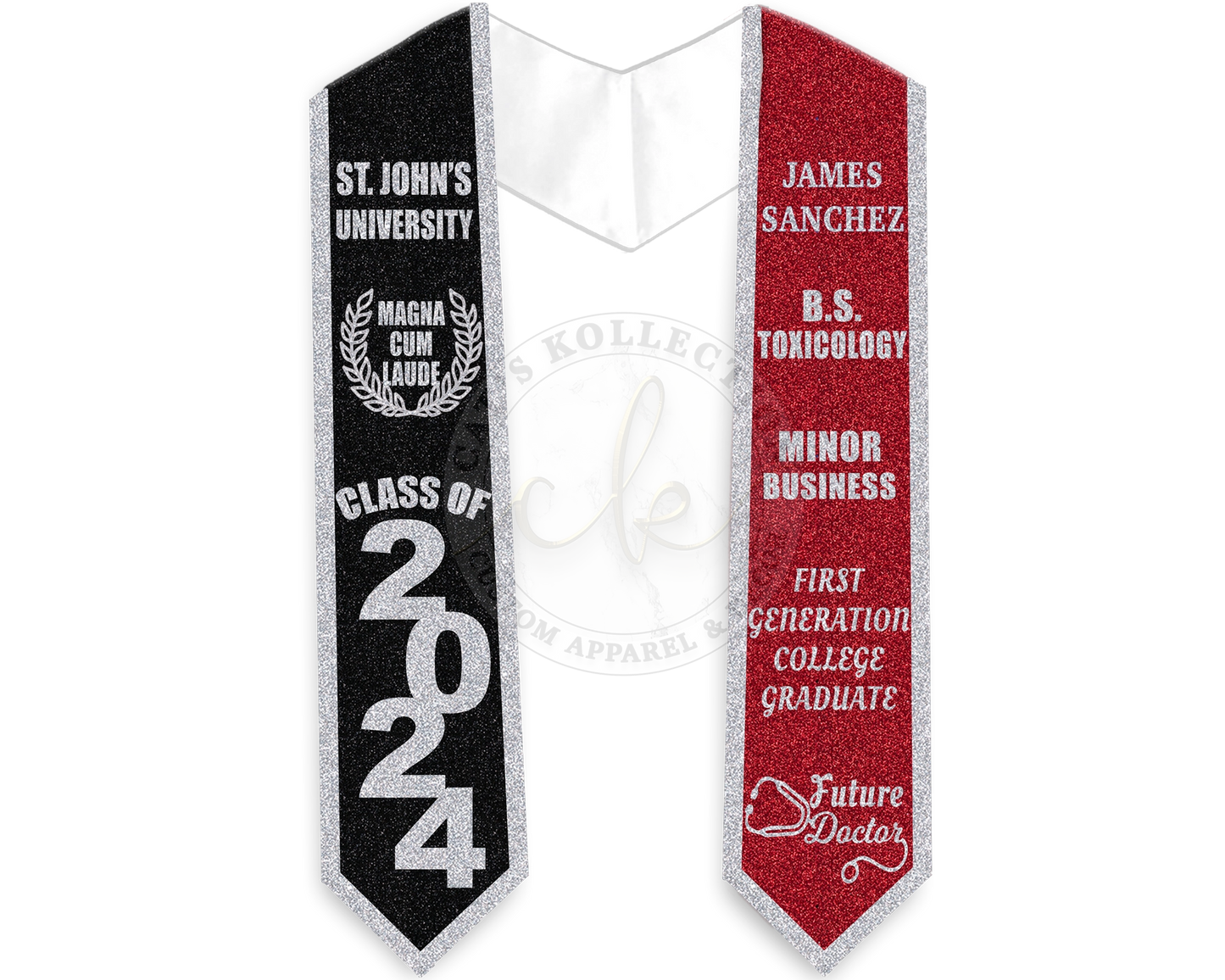 Custom Graduation Full Glitter Stole - Two Toned