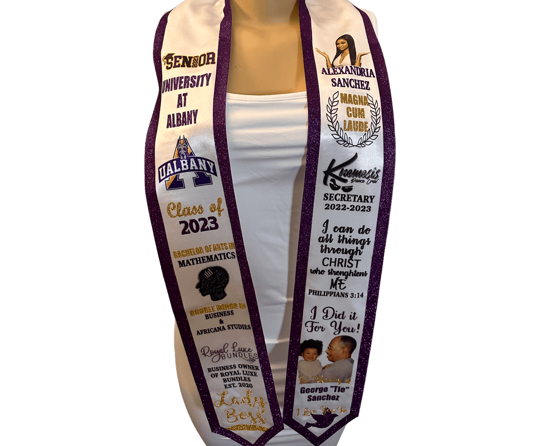 Custom Graduation Satin Stole with Glitter Trim - Cat's Kollection