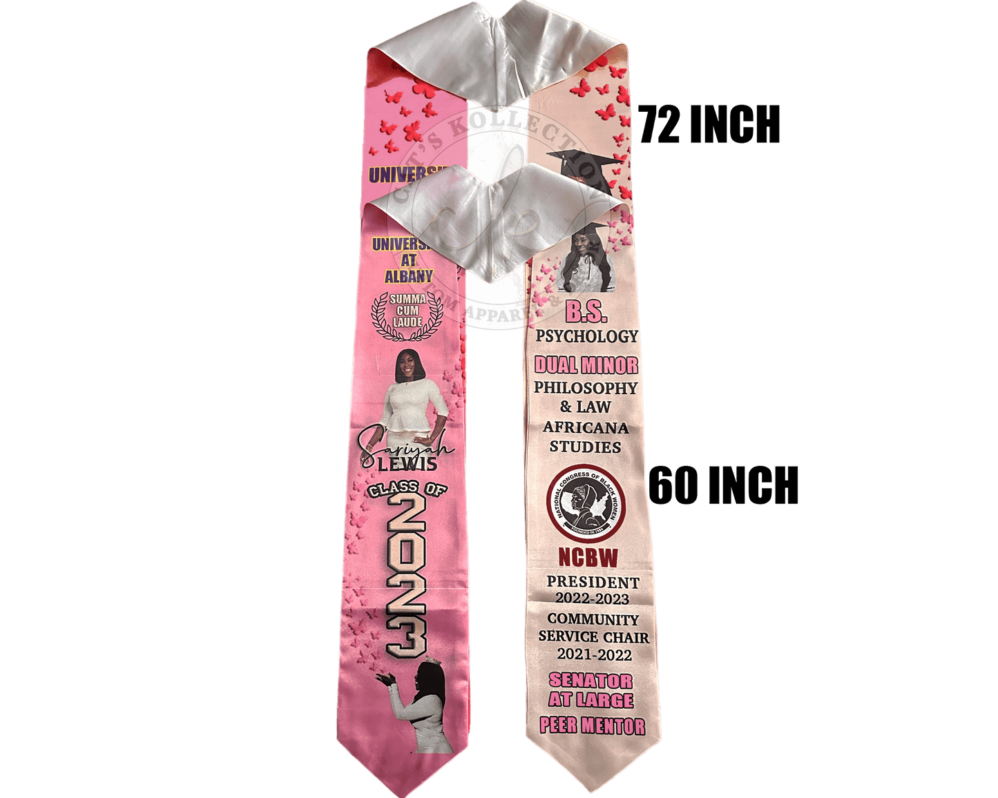 Custom Graduation Satin Stole - Two Toned - Cat's Kollection